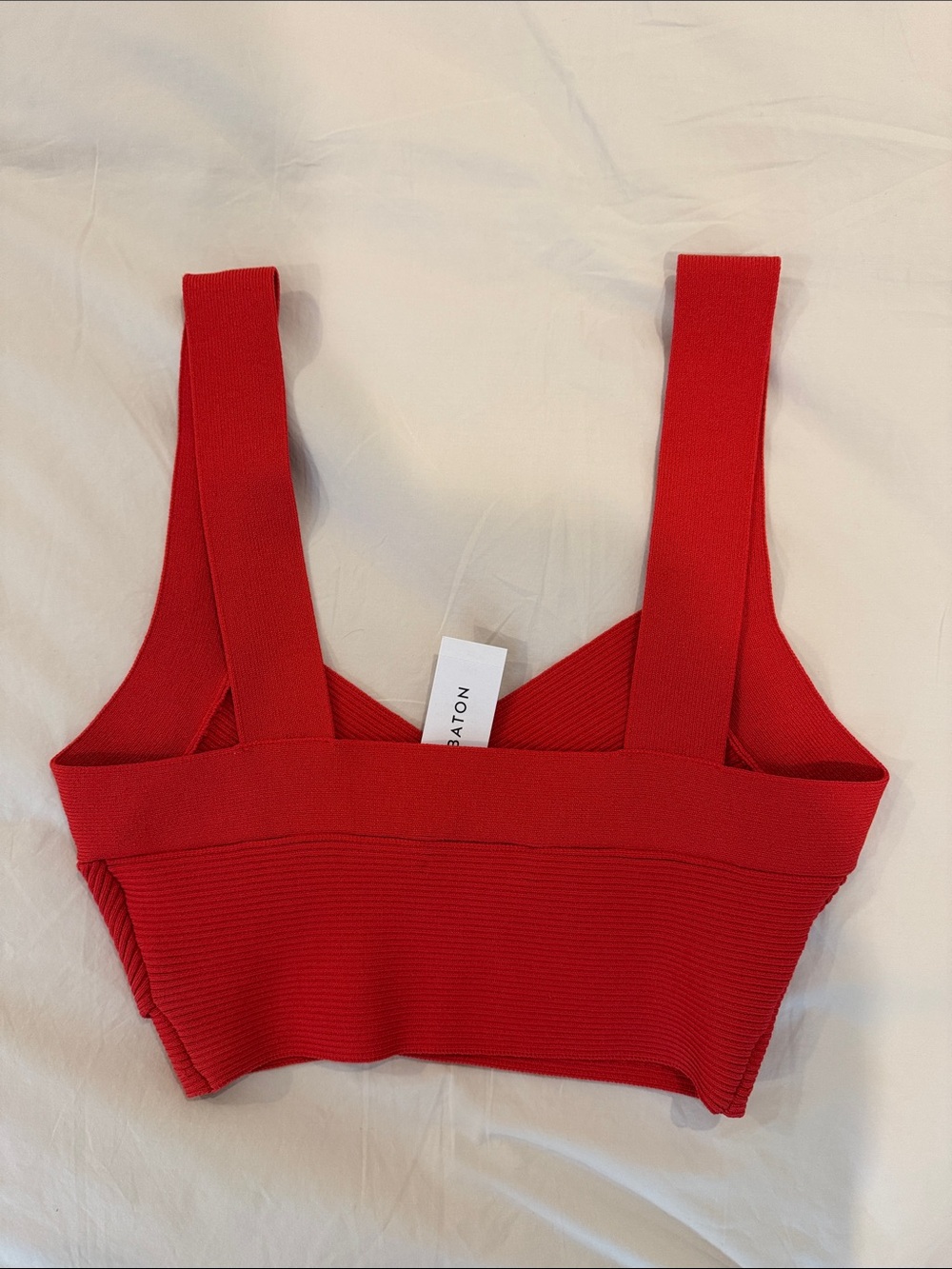 Red Ribbed Cropped Tank Top - Picture 3 of 3